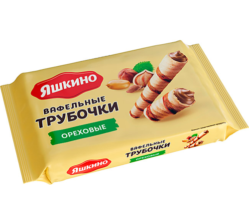 Вафли-трубочки Яшкино ореховые, с шоколадно-ореховой начинкой, 190г ш/к 53292