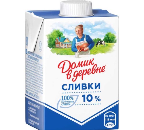 Сливки Домик в деревне жирность 10%, картонная упаковка, 200г 96833