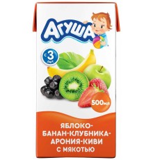 Агуша сок с мякотью яблоко/банан/клубника/арония/киви 0,5л