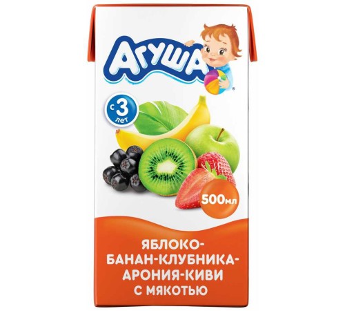 Агуша сок с мякотью яблоко/банан/клубника/арония/киви 0,5л