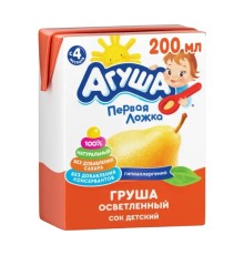 Сок Агуша груша осветленный с 4 месяцев tetrapak 0.2л