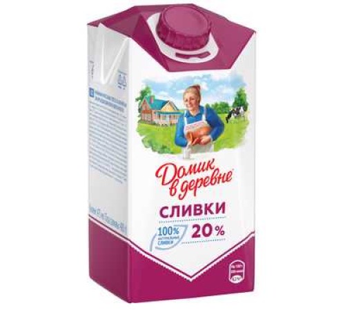 Сливки домик в деревне стерилизован 20% 480г tetrapak