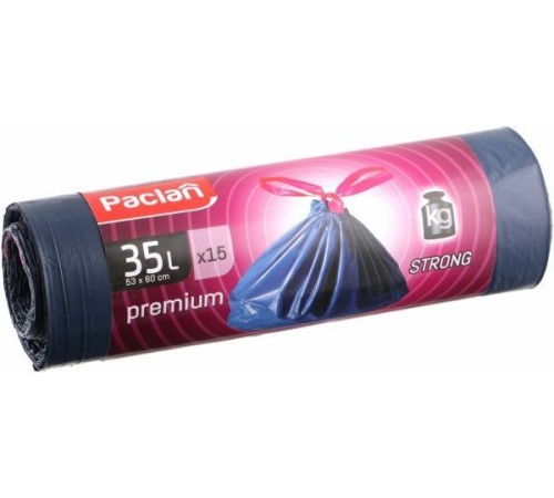 Мешки для мусора paclan premium 35л, 15шт, 30 мкр с завяз.