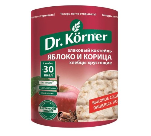 Хлебцы dr.korner злаковый коктейль яблочный с корицей 90г м/у