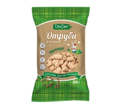 Отруби диадар ржаные хрустящие 200г мяг/уп