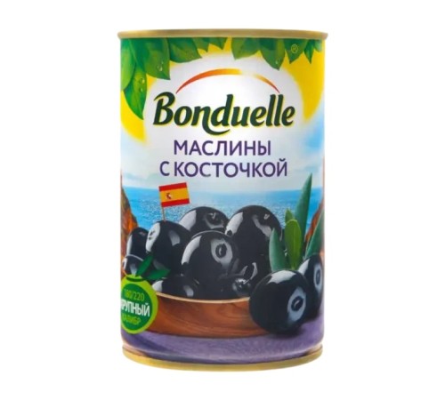 Оливки Bonduelle черные маслины с косточкой 314мл