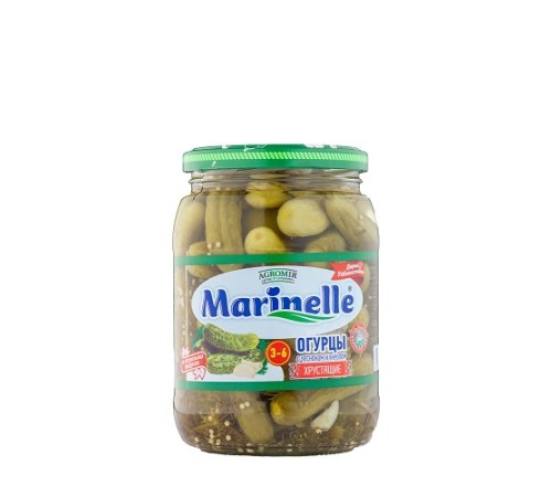 Огурцы маринованные Marinelle с чесноком и укроп 720 мл 3-6 см