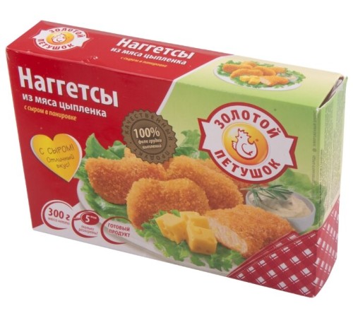 Наггетсы Золотой петушок из мяса цыпленка с сыром в панировке 300г