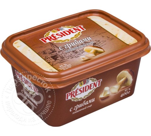 Сыр плавленый Lactalis President с грибами 45% 400г ванноч.