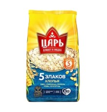 Хлопья Царь 5 злаков овес пшеница ячмень рожь кукуруза 400г /20