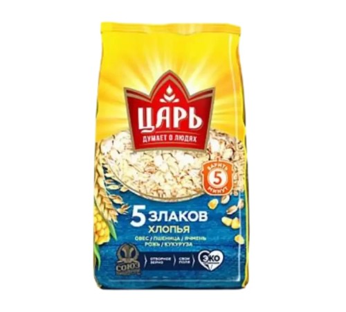 Хлопья Царь 5 злаков овес пшеница ячмень рожь кукуруза 400г /20