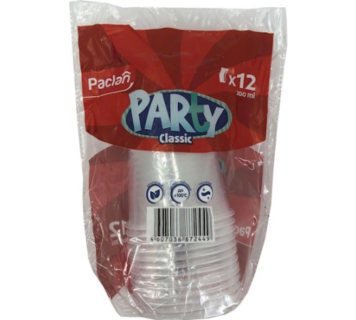 Paclan Party стакан пластиковый бесцветный 200мл, 12шт