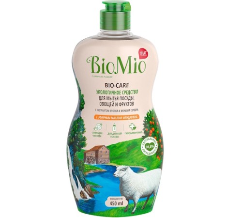 BioMio Средство для мытья посуды, фруктов, овощей с эф.маслом мандарина, экстр. хлопк