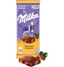 Milka 90г Молочный шоколад с цельным миндалем
