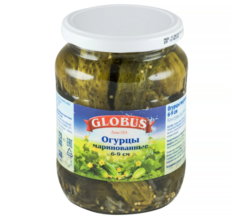 Огурцы globus маринованные (6-9) с/б 680г х 12 Россия