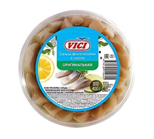 Сельдь филе кусочки в масле оригинальная п/у 1/400г vici любо есть