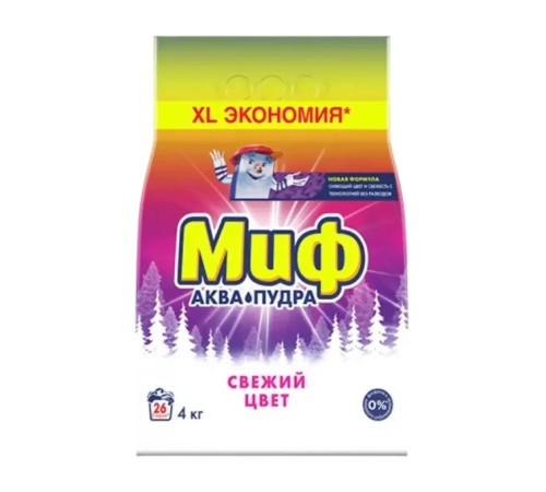 Стиральный порошок Миф универсал свежий цвет 4кг + Миф освежающая мята жидкость для мытья посуды 500