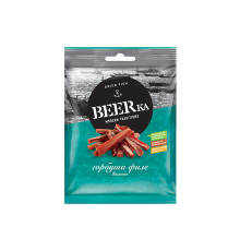 Beerka горбуша, филе с ароматом копчения. вяленая пищевая рыбная продукция. 25г