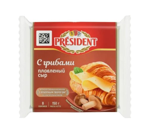 Сыр плавленый Lactalis President Мастер бутерброда c грибами, 40 %ж 150г полиэтилен