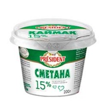 Сметана Президент 15% 200мл пл/ст Павлодар