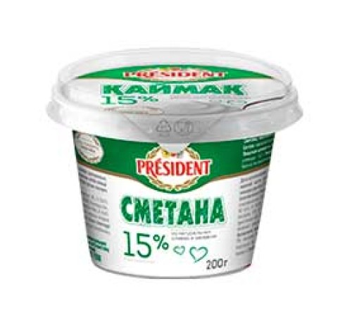 Сметана Президент 15% 200мл пл/ст Павлодар