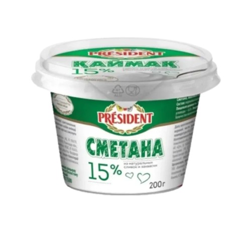 Сметана Президент 15% 200мл пл/ст Павлодар
