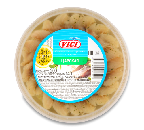 Сельдь филе кусочки с укропом в масле Царская п/у 1/200г vici любо есть