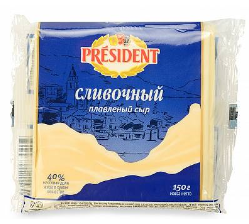 Сыр плавленый Lactalis President Мастер бутерброда сливочный, 40 %ж 150г полиэтилен