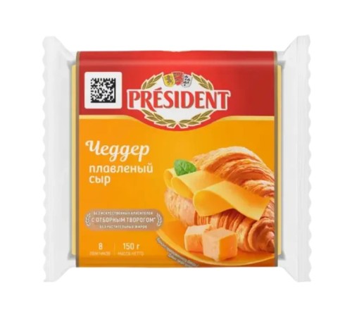 Сыр плавленый Lactalis President чеддер ломтевой 40% 150г м/у